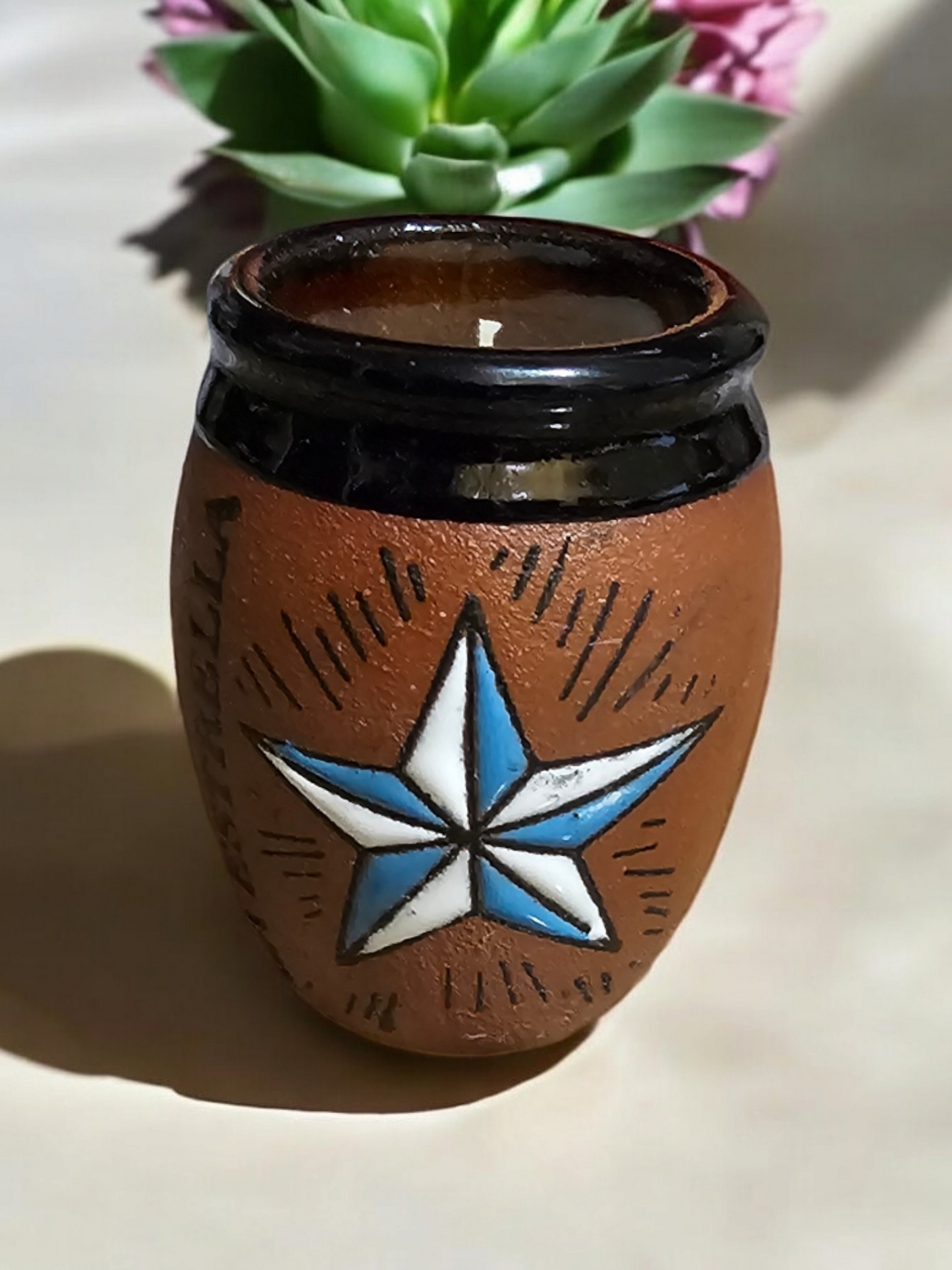 Loteria Collection, La Estrella Cantarito Candle, Shot Size