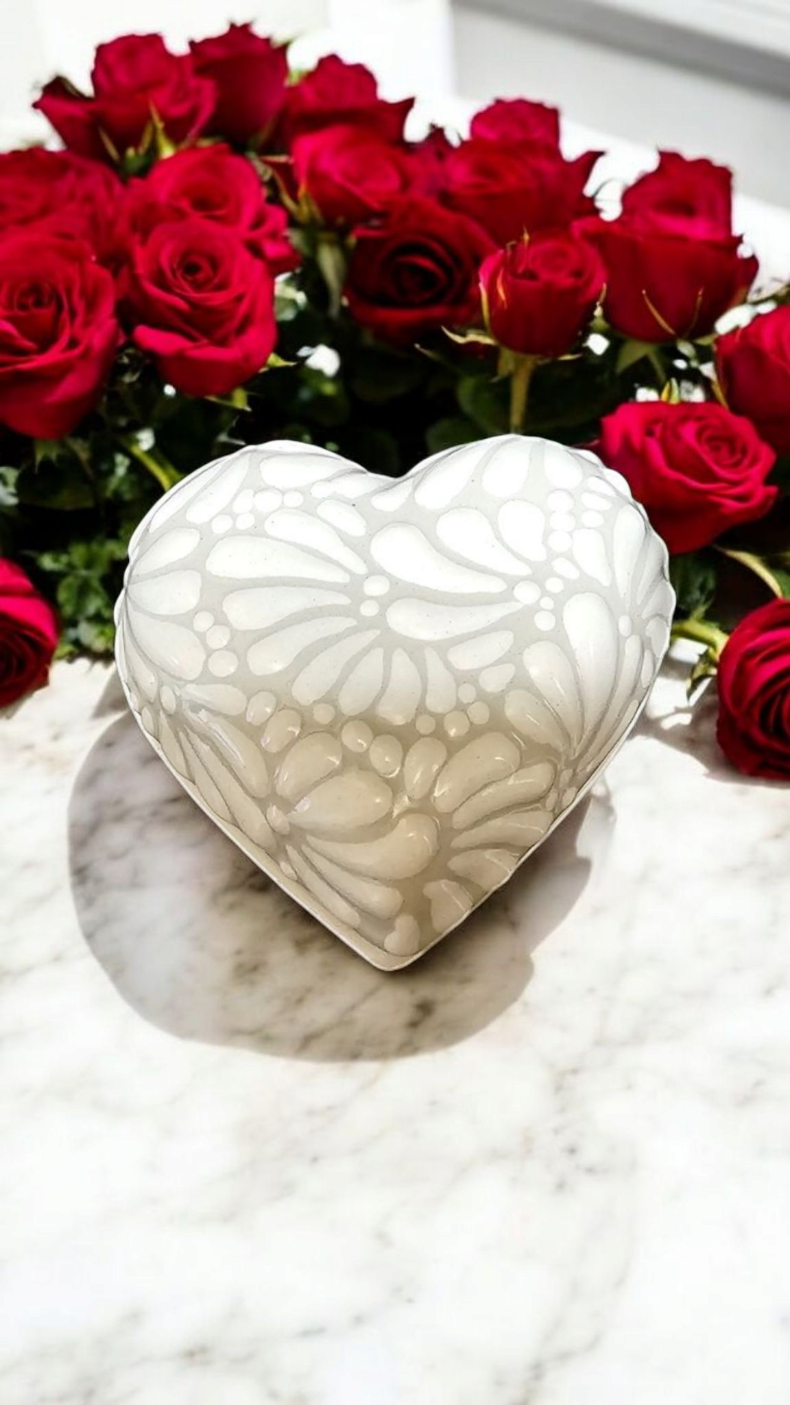 Heart Shaped Jewelry/Trinket Holder Collection, White on White Talavera Candle