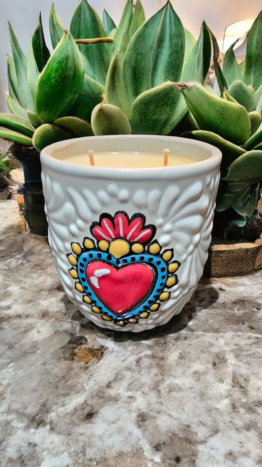 Blessed Collection, Sacred Heart Talavera Tumbler Candle, White