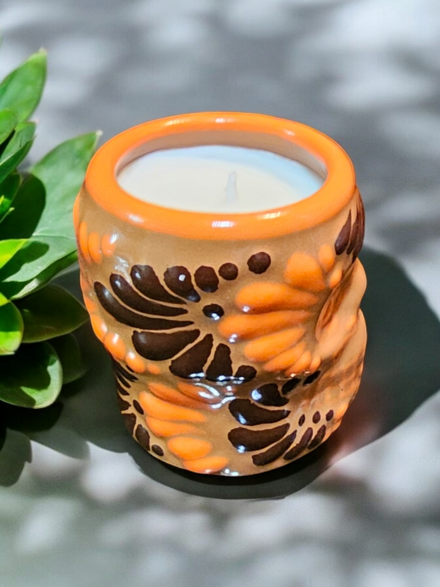 Day of the Dead Collection, Calavera Shot Size Candle, Orange and Brown