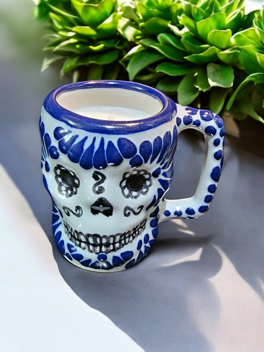 Day of the Dead Collection, Calavera Shot Size Candle, Blue and White