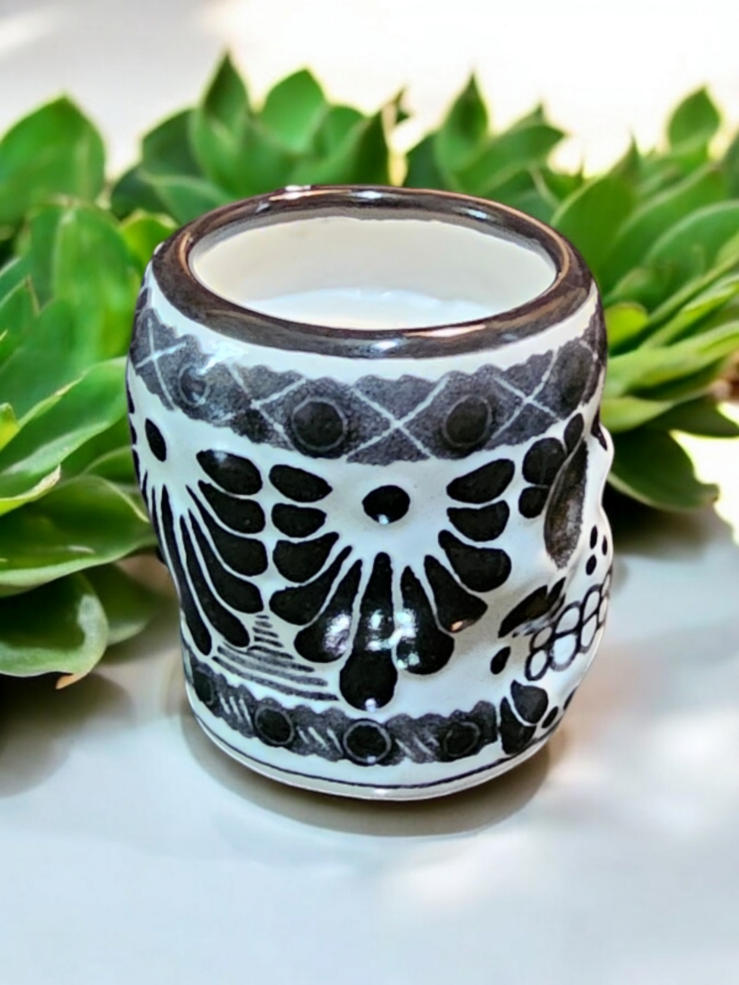 Day of the Dead Collection, Calavera Shot Size Candle, White and Black