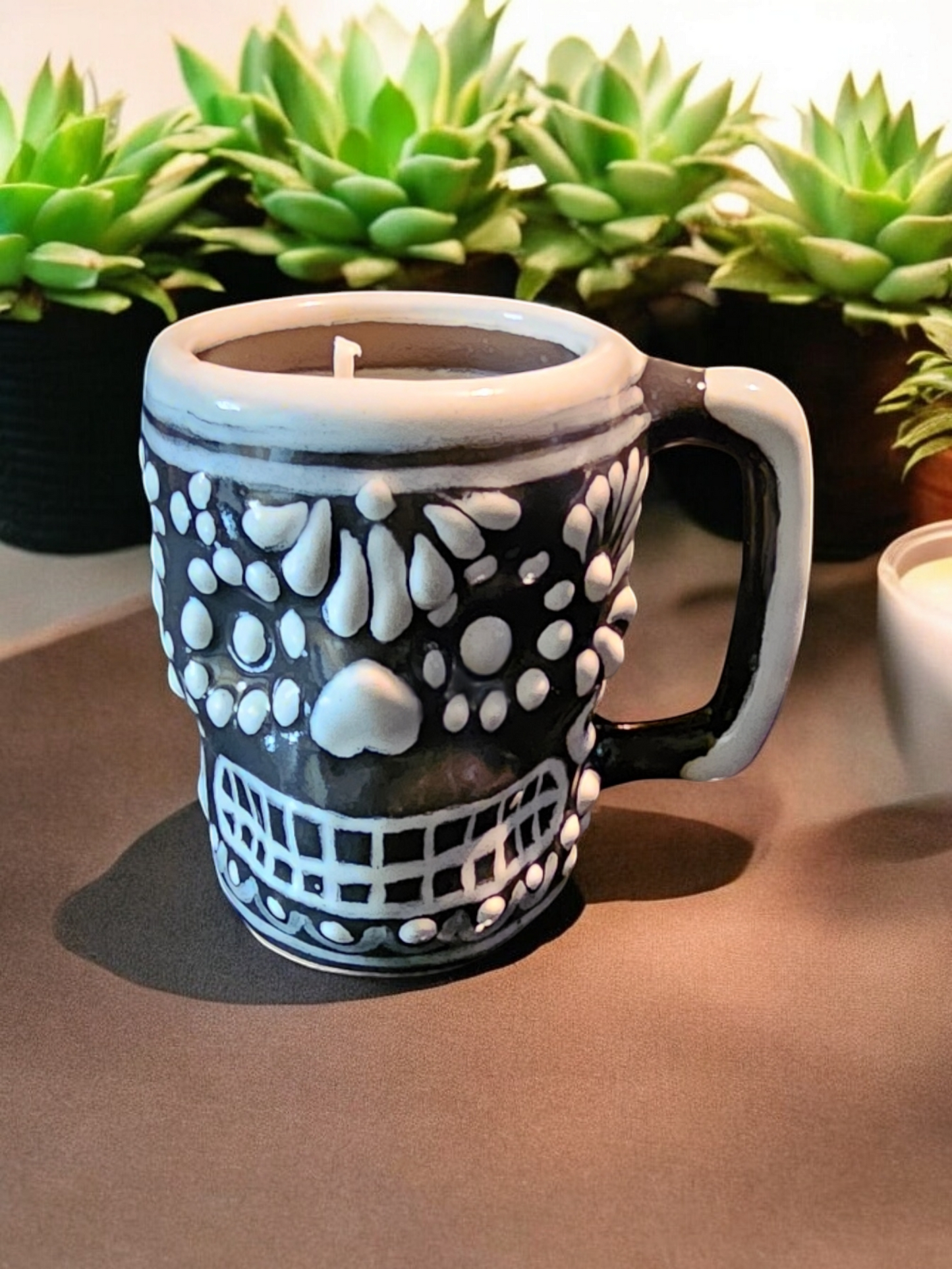 Day of the Dead Collection, Calavera Shot Size Candle,White on Black