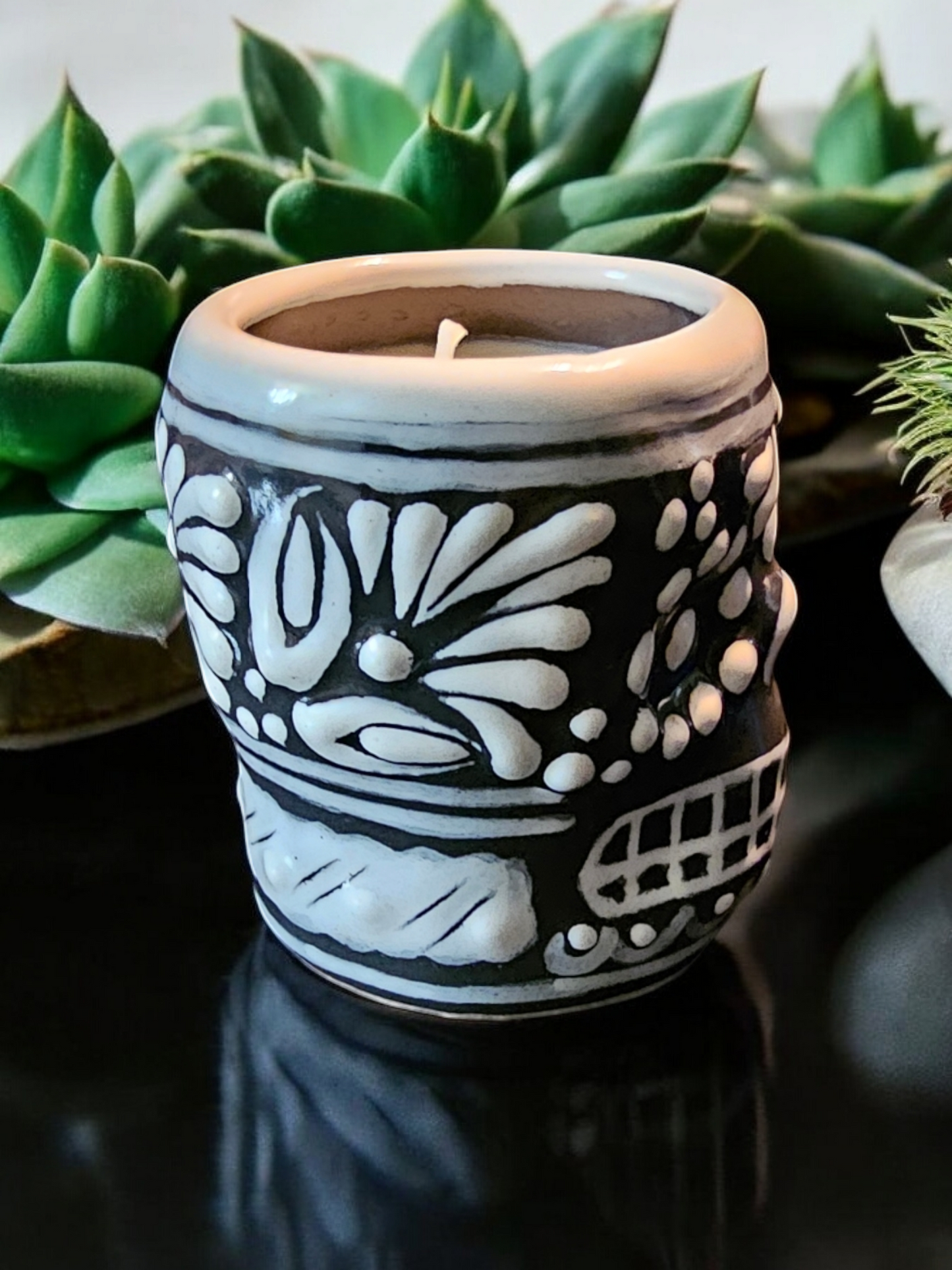 Day of the Dead Collection, Calavera Shot Size Candle,White on Black