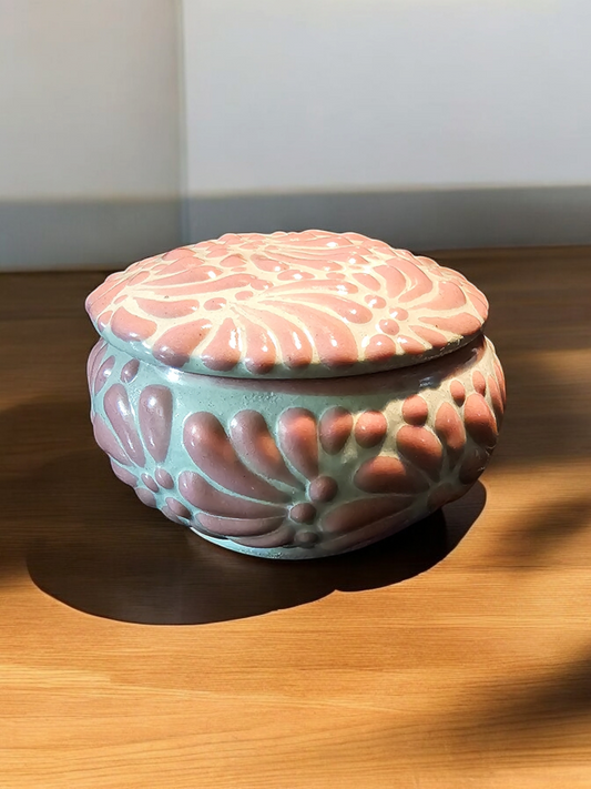 Jewelry/Trinket Holder Collection, Pink and White Talavera Candle